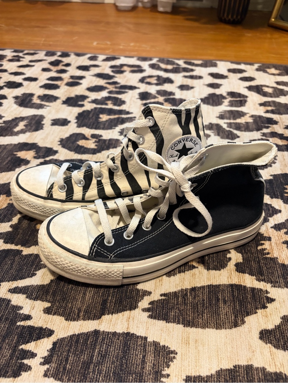 Converse Chuck Taylor All Star High Top Sneakers in Black and Cream Zebra